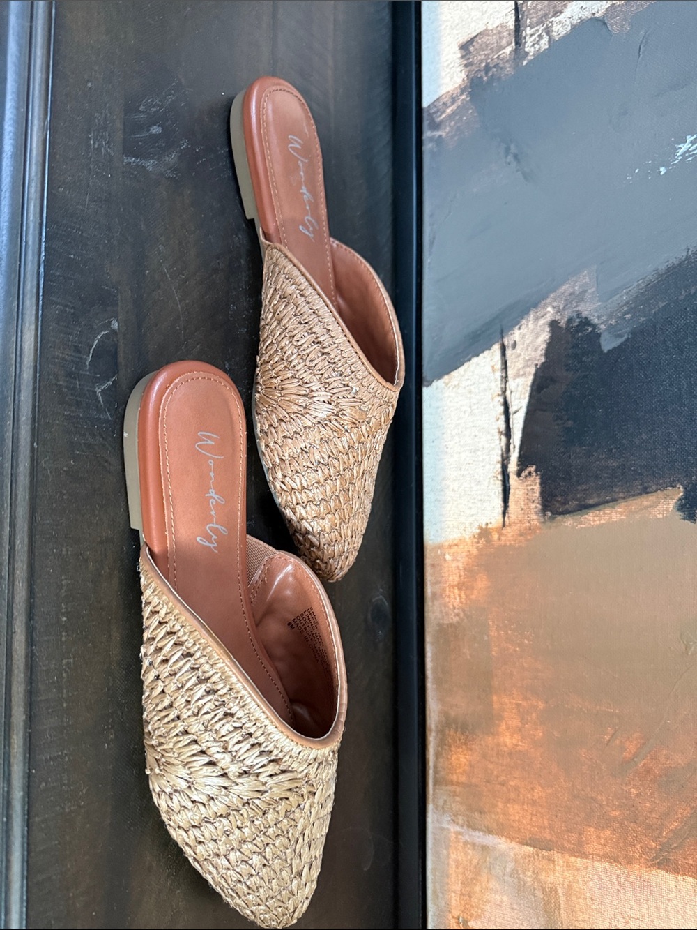 Wonderly Woven Pointed Mule in Natural Tan